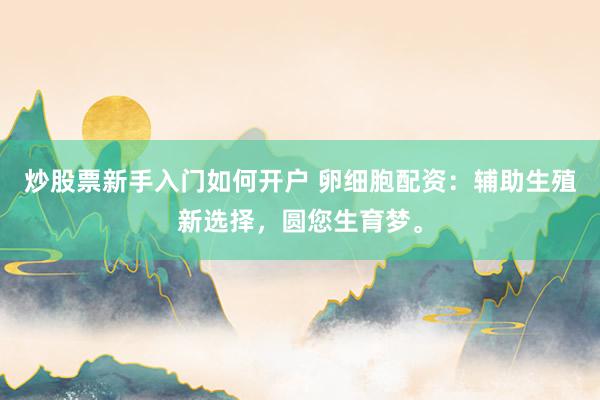 炒股票新手入门如何开户 卵细胞配资：辅助生殖新选择，圆您生育梦。