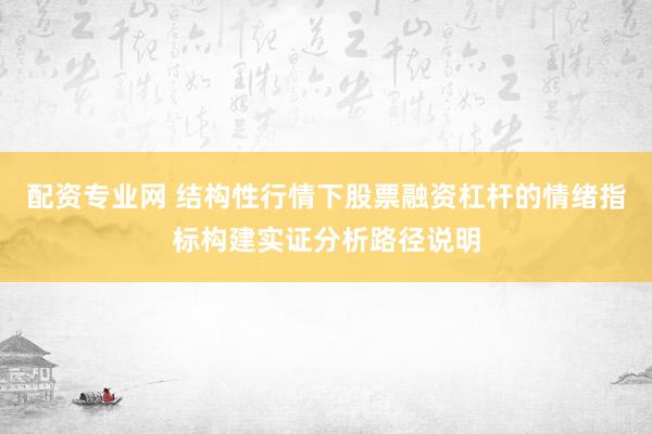 配资专业网 结构性行情下股票融资杠杆的情绪指标构建实证分析路径说明